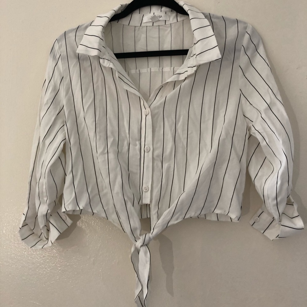 Pinstripe Crop Button Down